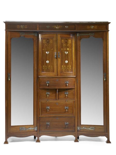 Appraisal: SHAPLAND PETTER BARNSTAPLE LARGE WARDROBE CIRCA inlaid mahogany with projecting