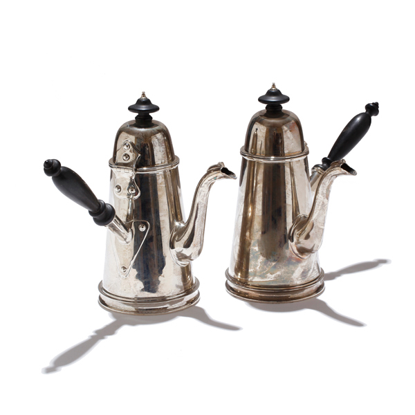 Appraisal: Pair English sterling silver right angle ebony handled coffee pots