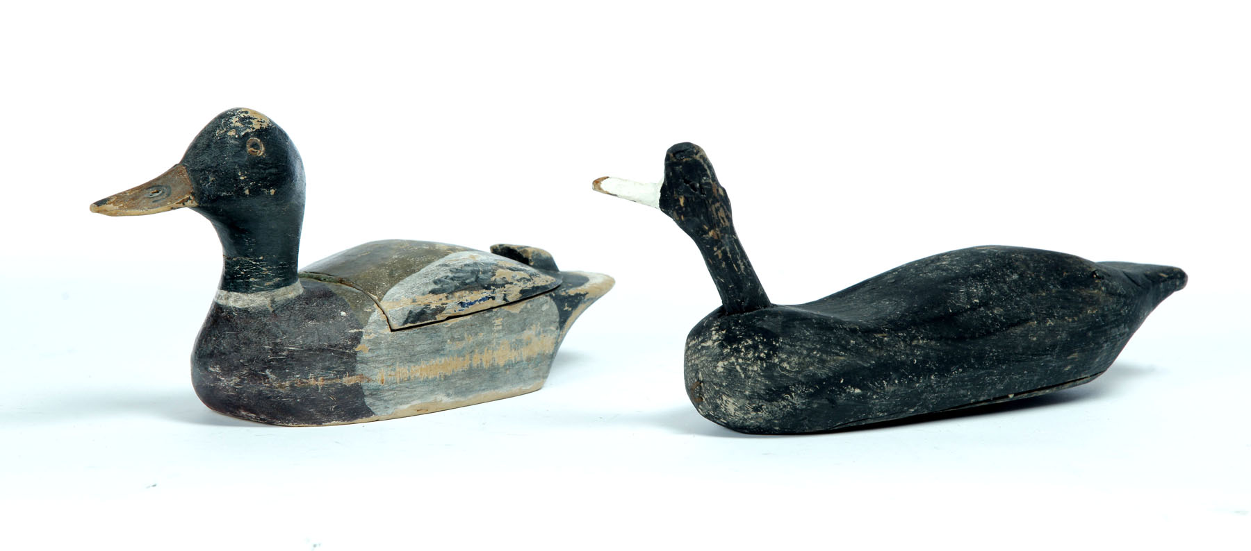 Appraisal: TWO DECOYS American mid th century Primitive coot with root