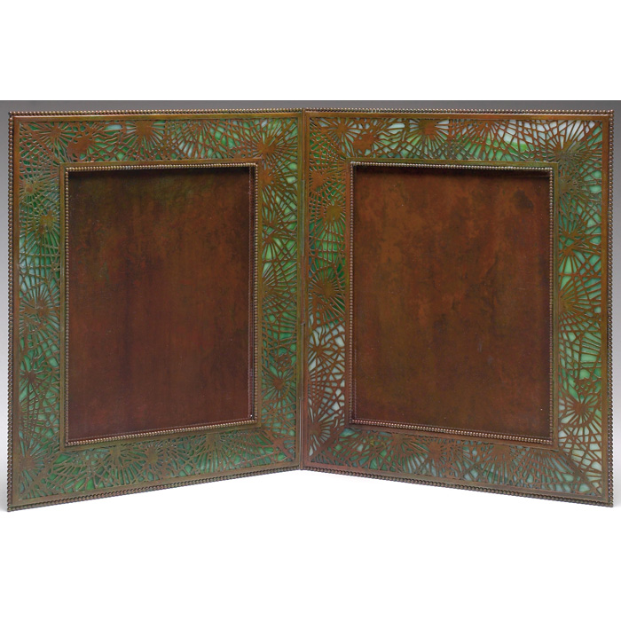 Appraisal: Rare Tiffany Studios double frame large hinged form in bronze