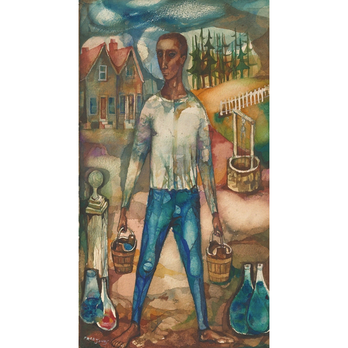 Appraisal: Frederick D Jones Jr Man with Buckets c watercolor