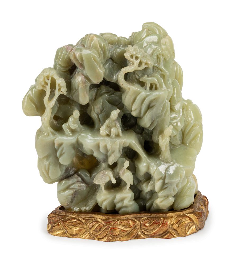 Appraisal: A Chinese Carved Jadeite Mountain A Chinese Carved Jadeite Mountain