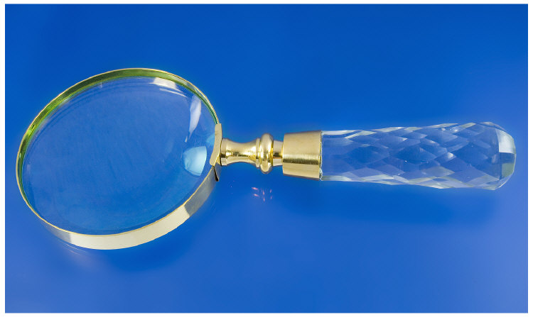 Appraisal: Large Magnifying Glass with Cut Glass Handle Measures inches long