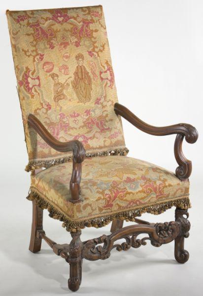 Appraisal: Flemish Style Carved Arm Chair early th century the walnut