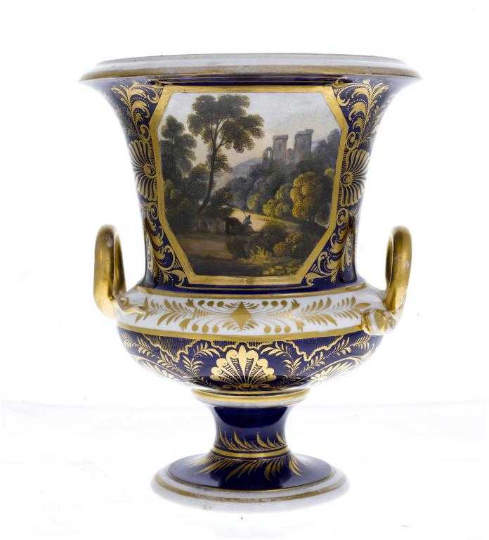 Appraisal: A DERBY COBALT GROUND VASE of campana form with gilt