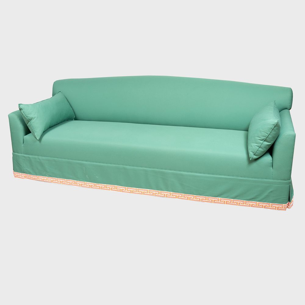 Appraisal: Green Upholstered Sofa with Embroidered Border in x ft in