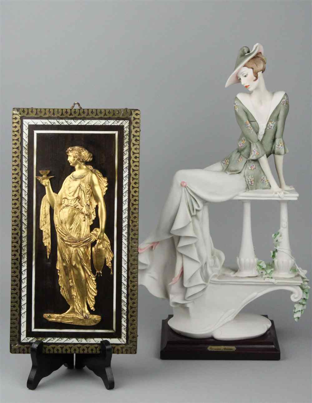 Appraisal: GILDED BRONZE FIGURAL PLAQUE OF CLASSICAL GODDESS set within an