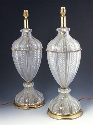 Appraisal: A pair of glass table lamps each on a gilt