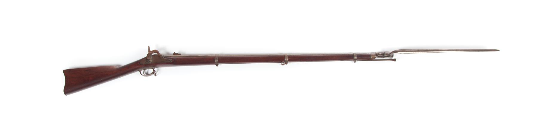 Appraisal: SPRINGFIELD PERCUSSION SHOTGUN WITH BAYONET American Walnut stock hinged sights