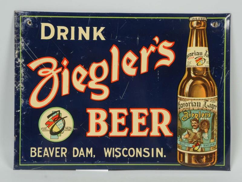 Appraisal: Ziegler's Beer Sign Tin over cardboard with heavy scratches and