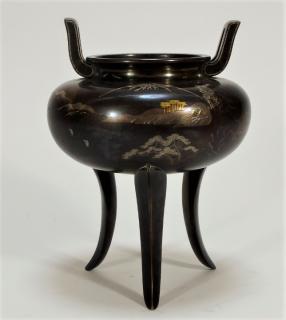 Appraisal: Japanese Meiji Period Mixed Metal Tripod Censer JAPAN MEIJI PERIOD