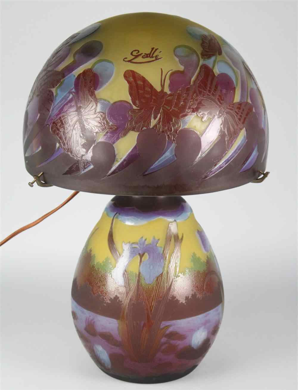 Appraisal: GALLE STYLE CAMEO GLASS TABLE LAMP cameo signature on cover