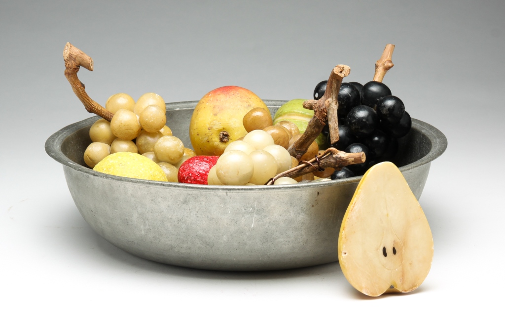 Appraisal: PEWTER BOWL WITH STONE FRUIT First half th century English