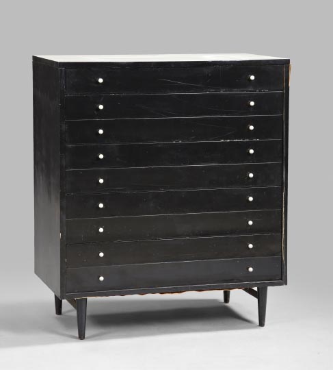 Appraisal: Art Deco-Style Ebonized Chest th century the rectangular ivory-painted top