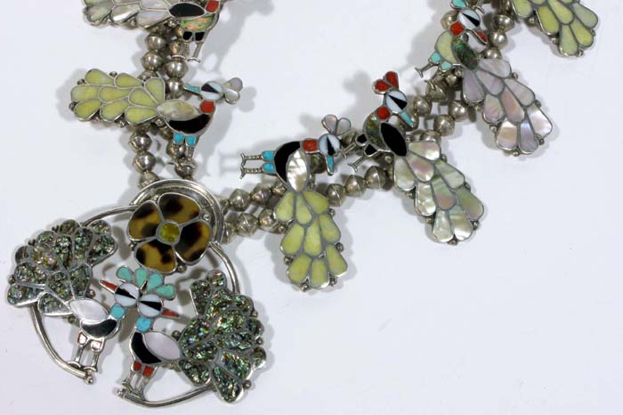 Appraisal: ZUNI NATIVE AMERICAN SQUASH BLOSSOM NECKLACE handmade silver naja and