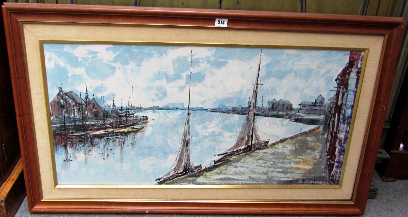 Appraisal: Paul Mann - Harbour scene acrylic on board signed cm