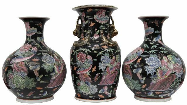 Appraisal: lot of Chinese famille noir porcelain vases decorated in duck