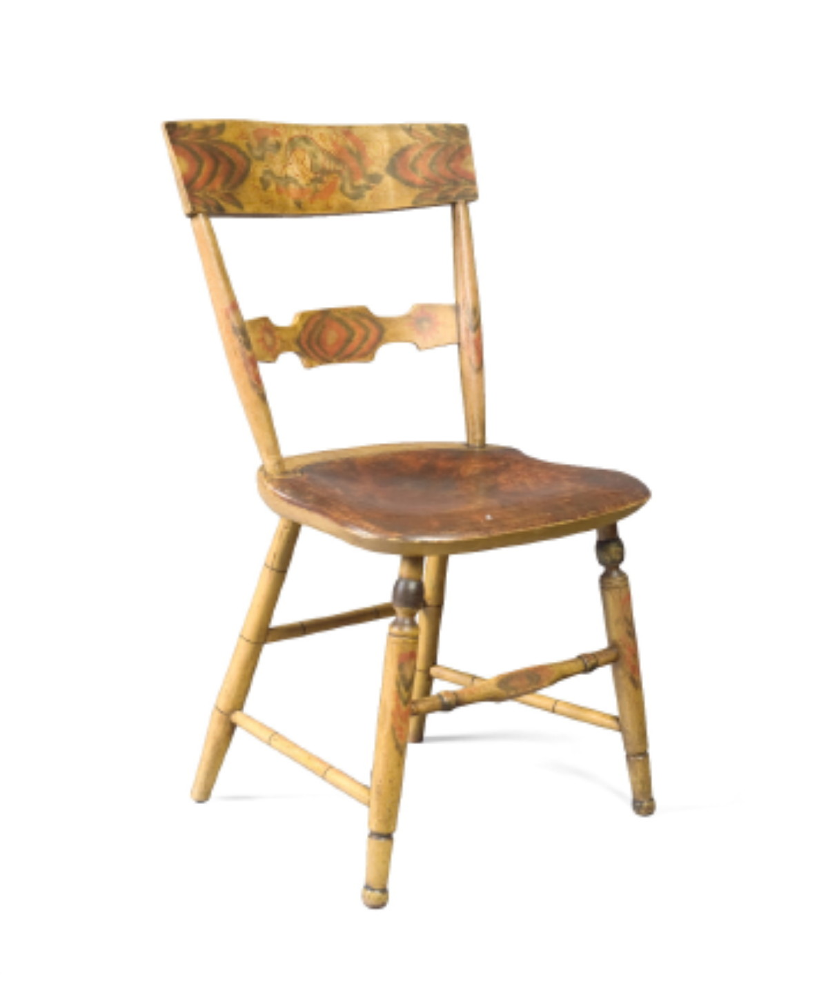 Appraisal: NEW ENGLAND PAINT-DECORATED TABLET-BACK SIDE CHAIR CIRCA The crest and