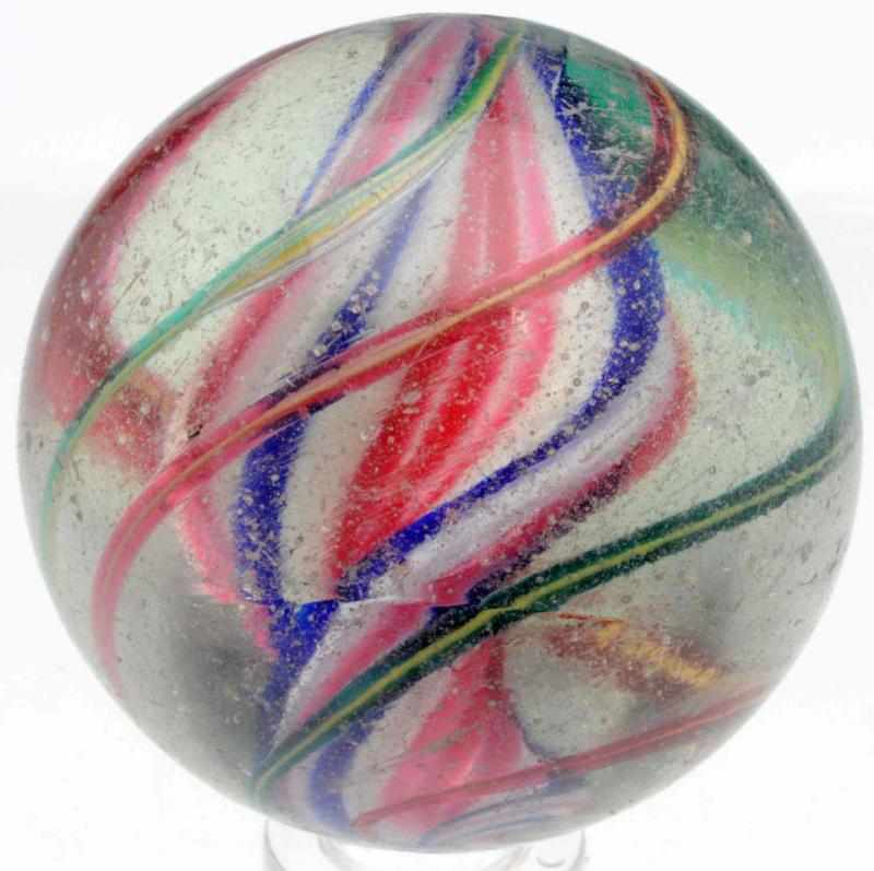 Appraisal: Ribbon Swirl Marble White base with red and blue bands