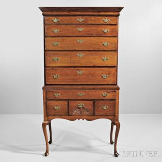 Appraisal: Fan-carved Cherry High Chest of Drawers New England c -