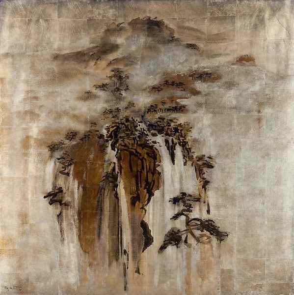 Appraisal: Chinese Landscape Painting th centurymixed media and metallic leaf on