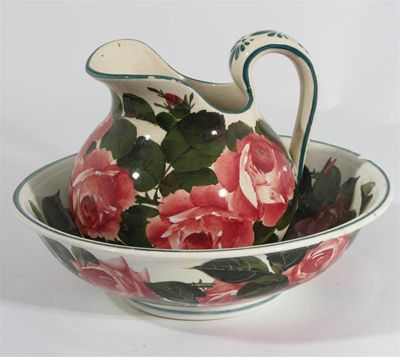 Appraisal: Cabbage Rose' a Wemyss Pottery jug and a basin painted