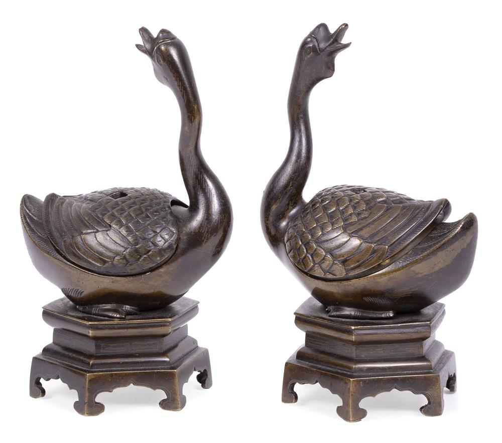 Appraisal: Pair of Chinese Goose-Form Censers Qing Dynasty - each modeled