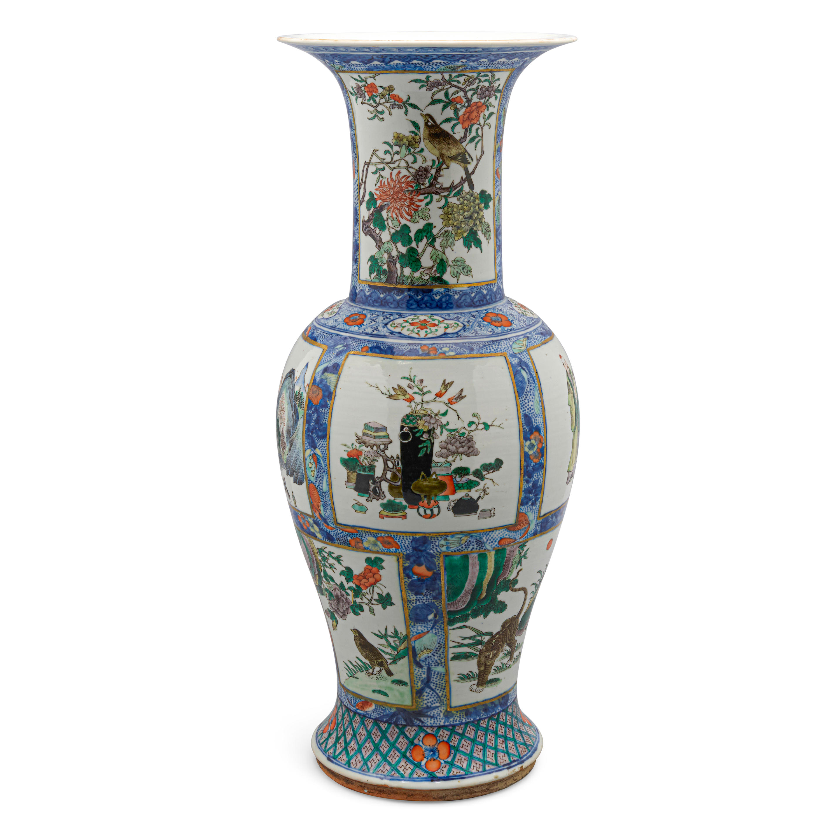 Appraisal: A LARGE UNDERGLAZED-BLUE AND FAMILLE-VERTE BALUSTER VASE Qianlong mark th