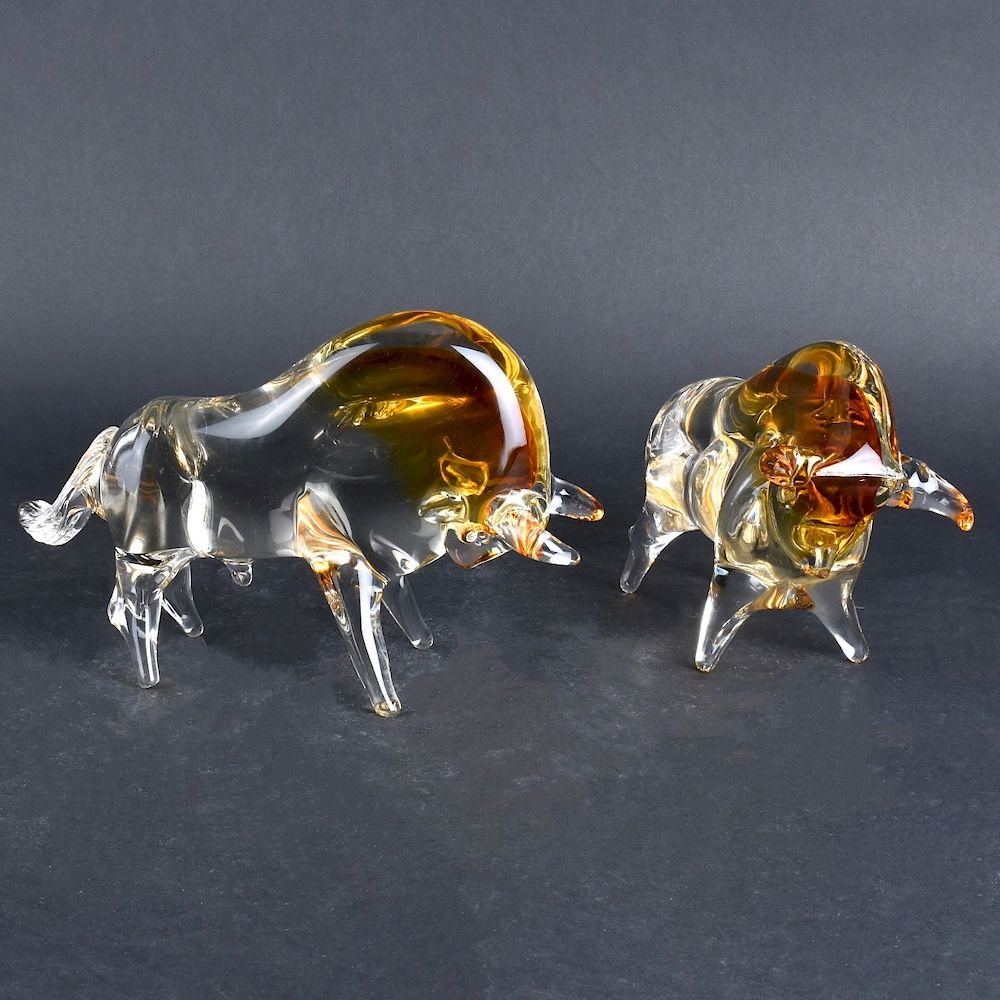 Appraisal: Murano Art Glass Sculptures Two Murano Art Galas Bull Sculptures