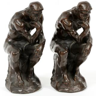 Appraisal: AFTER RODIN BRONZE CLAD FIGURAL BOOKENDS TH C AFTER RODIN