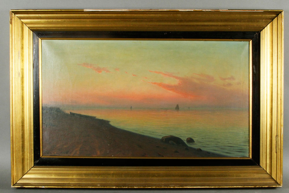 Appraisal: - th C Luminist Sunset with Ships off the Coast