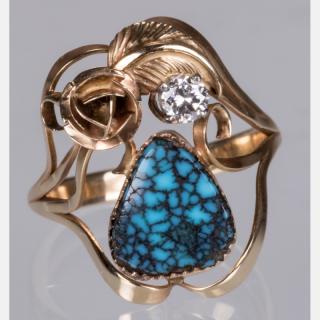 Appraisal: A kt Yellow Gold Diamond and Turquoise Ring A kt