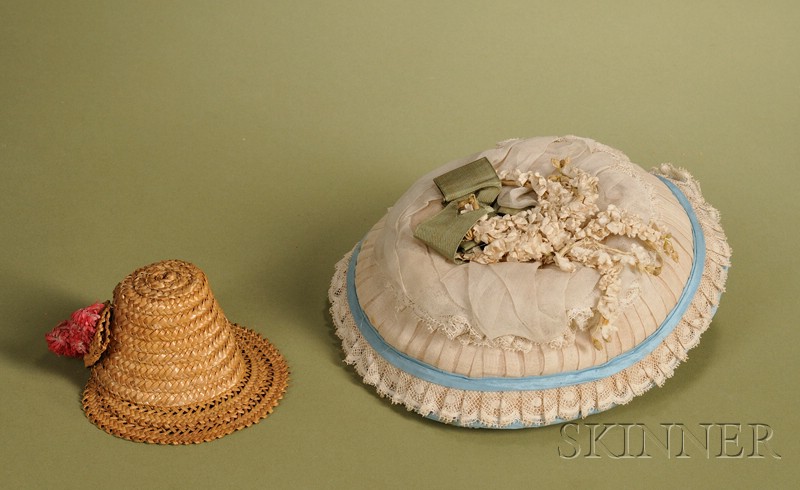 Appraisal: Two Straw Doll Hats including an organdy and floral trimmed