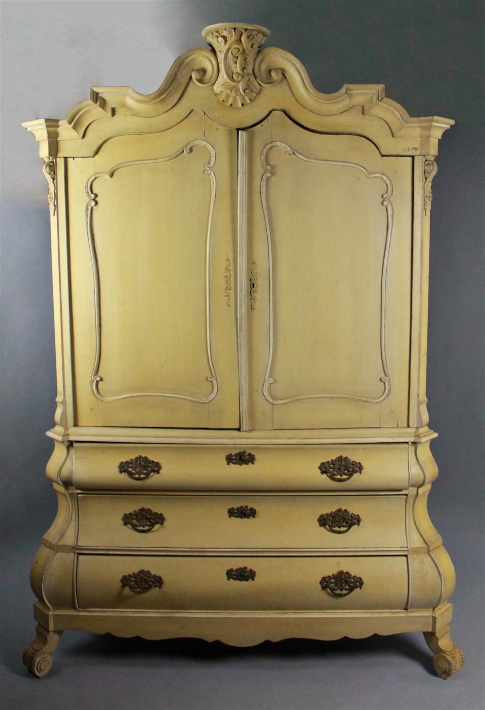 Appraisal: FRENCH PROVINCIAL PALE YELLOW PAINTED BOMBE COMMODE WITH SUPERSTRUCTURE in