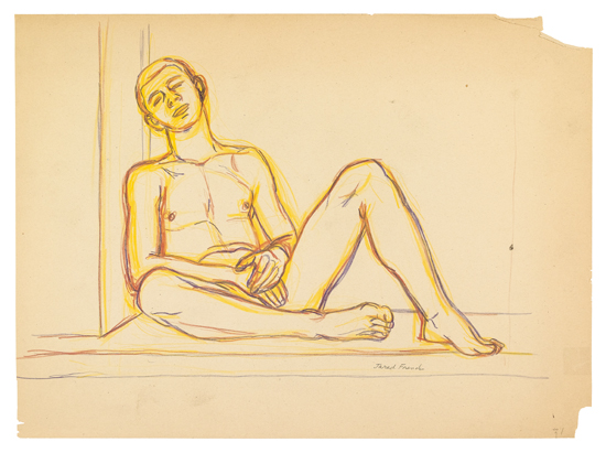 Appraisal: JARED FRENCH Seated Male Nude Color pencils on light tan