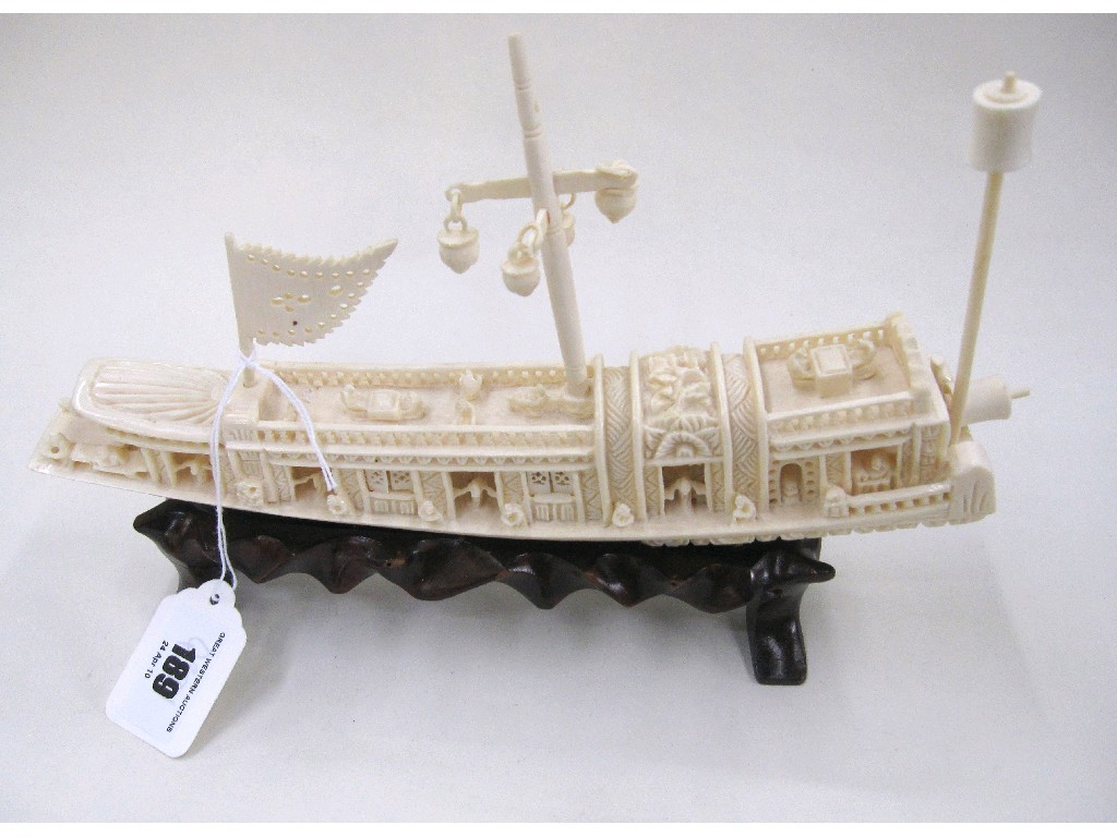 Appraisal: Carved ivory model of a junk