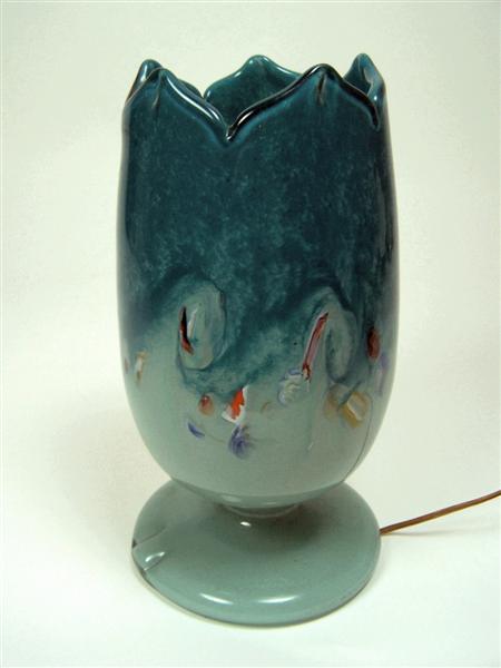 Appraisal: VASART TABLE LAMP S glass the mottled turquoise body with