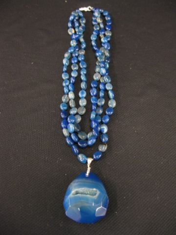 Appraisal: Blue Agate Necklace triple strand with large pendant long