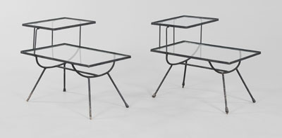 Appraisal: Pair Glass and Iron Side Tables th century welded construction