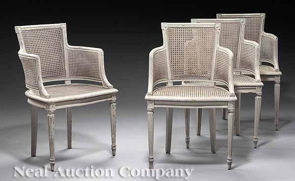 Appraisal: A Set of Four Directoire Gris Peinte and Caned Berg