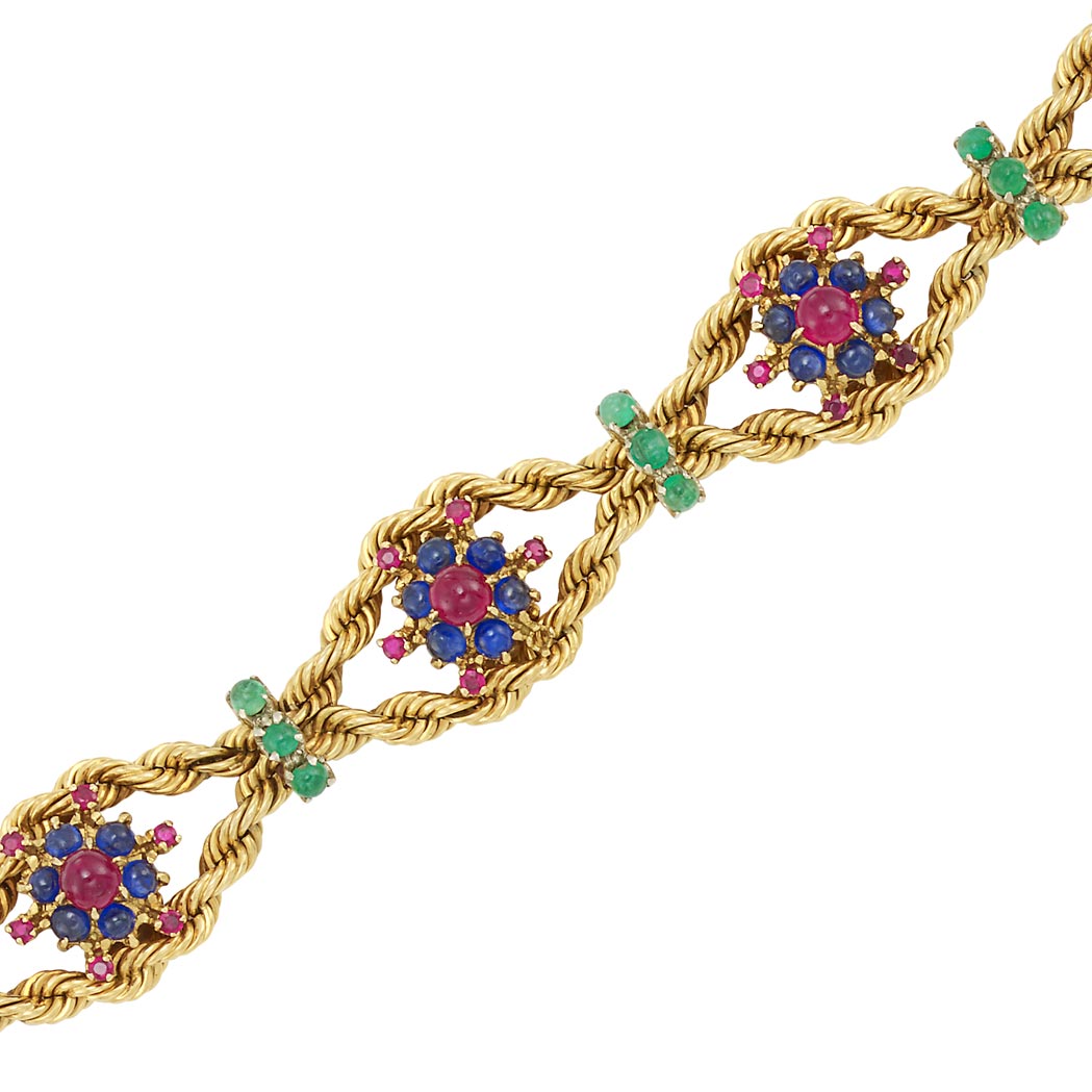 Appraisal: Gold and Cabochon Colored Stone Bracelet kt round cabochon rubies