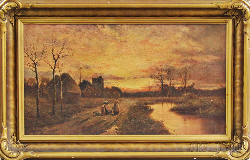 Appraisal: James Walter Gozzard England - Figural Landscape at Sunset Signed