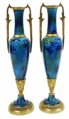 Appraisal: pair French Sevres bronze-mounted porcelain garnitures attributed to Paul Jean