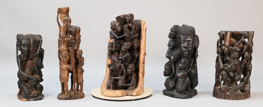 Appraisal: AFRICAN MAKONDE STYLE FIGURAL WOOD CARVINGS African Makonde style figural