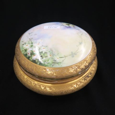 Appraisal: Handpainted Porcelain Dresser Box fine floral and elaborate gold work