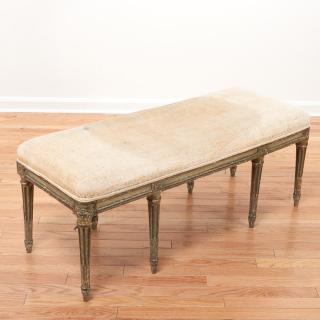 Appraisal: Louis XVI gray painted banquette bench Louis XVI gray painted