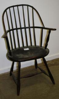 Appraisal: Early th c black painted Windsor arm chair simple turned