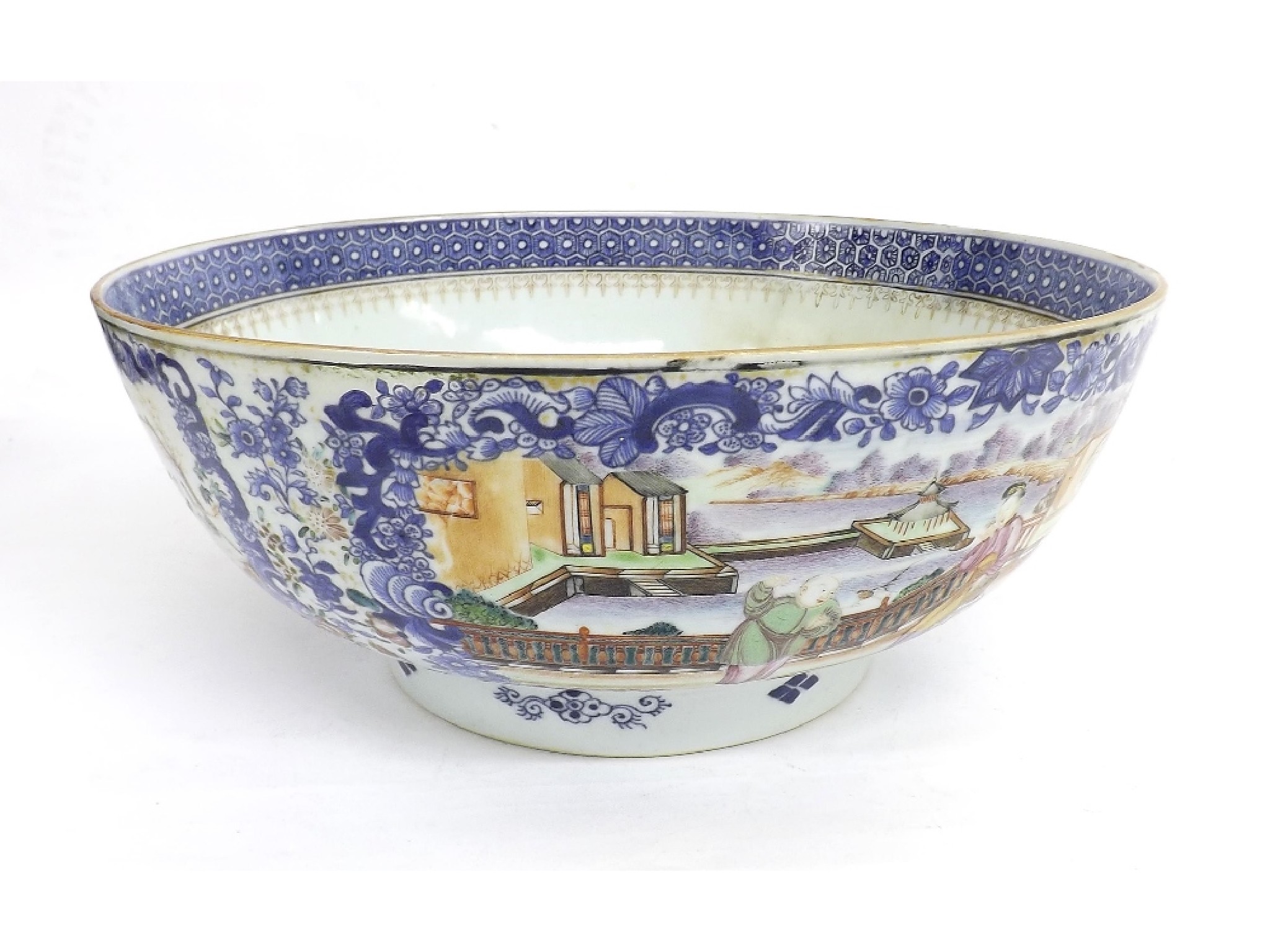 Appraisal: Large Chinese Canton porcelain punch bowl painted with exterior scenes