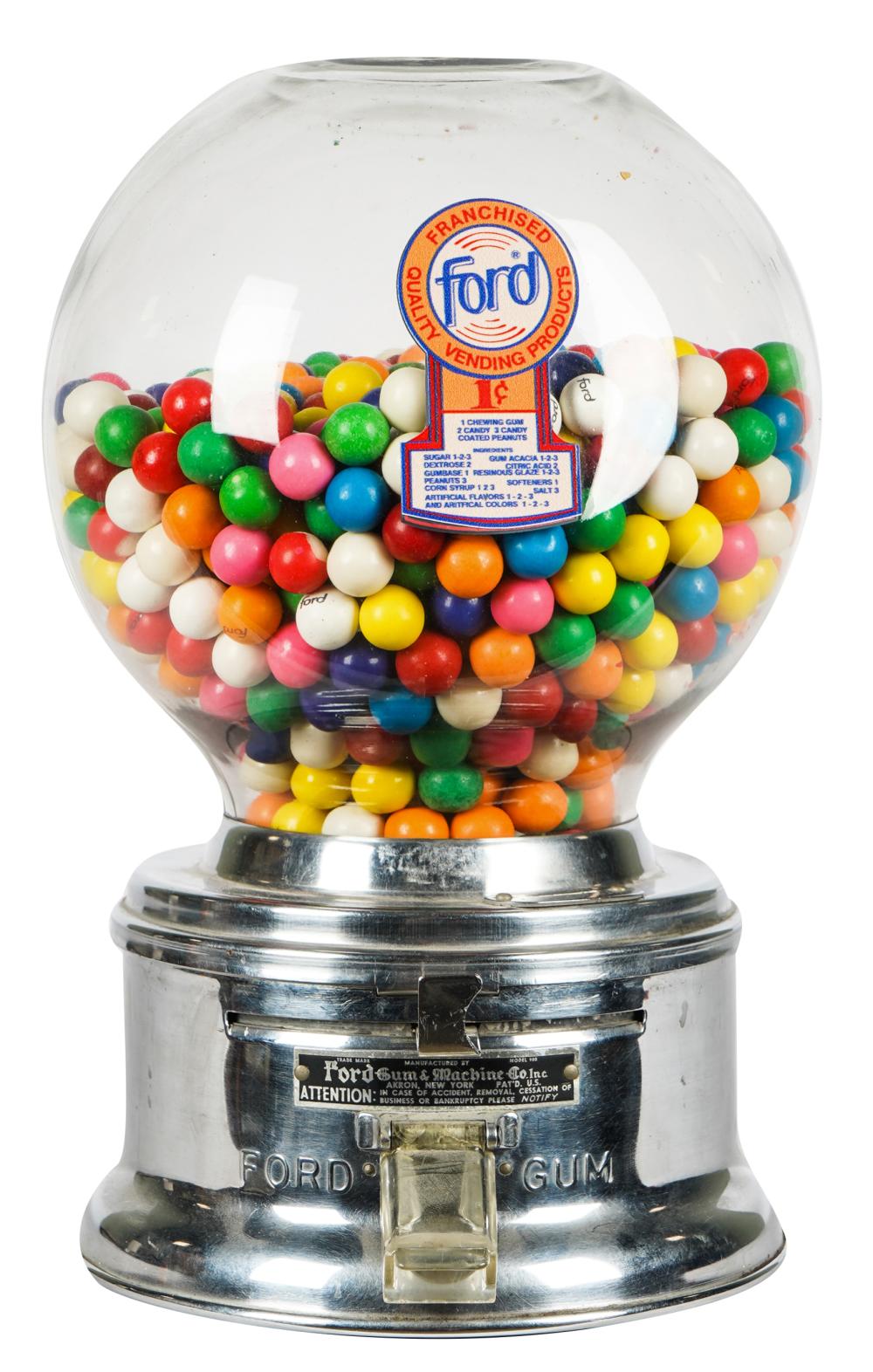 Appraisal: FORD ONE-CENT GUMBALL MACHINEAkron New York glass metal inches diameter