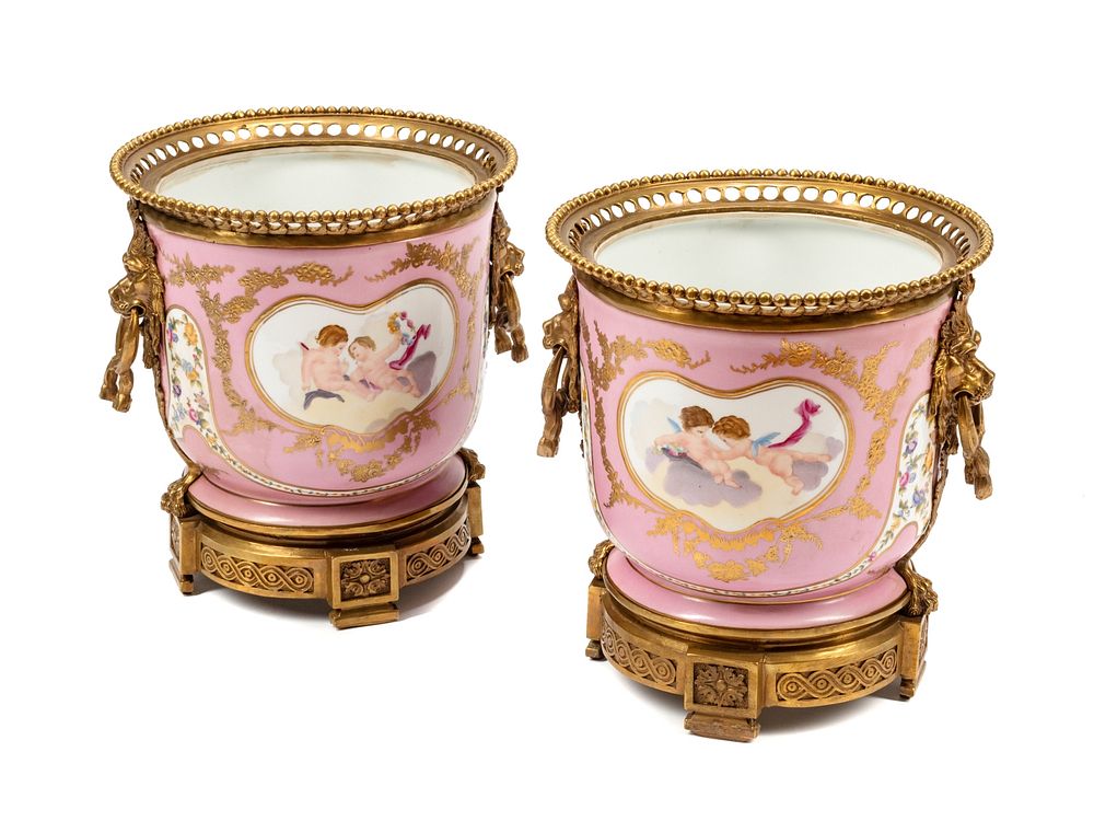 Appraisal: A Pair of Sevres Style Gilt Bronze Mounted Porcelain Cache